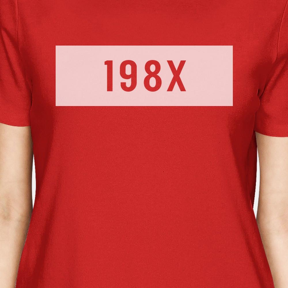 198X Women's Red Short Sleeve T Shirt Cute Graphic Design Tee