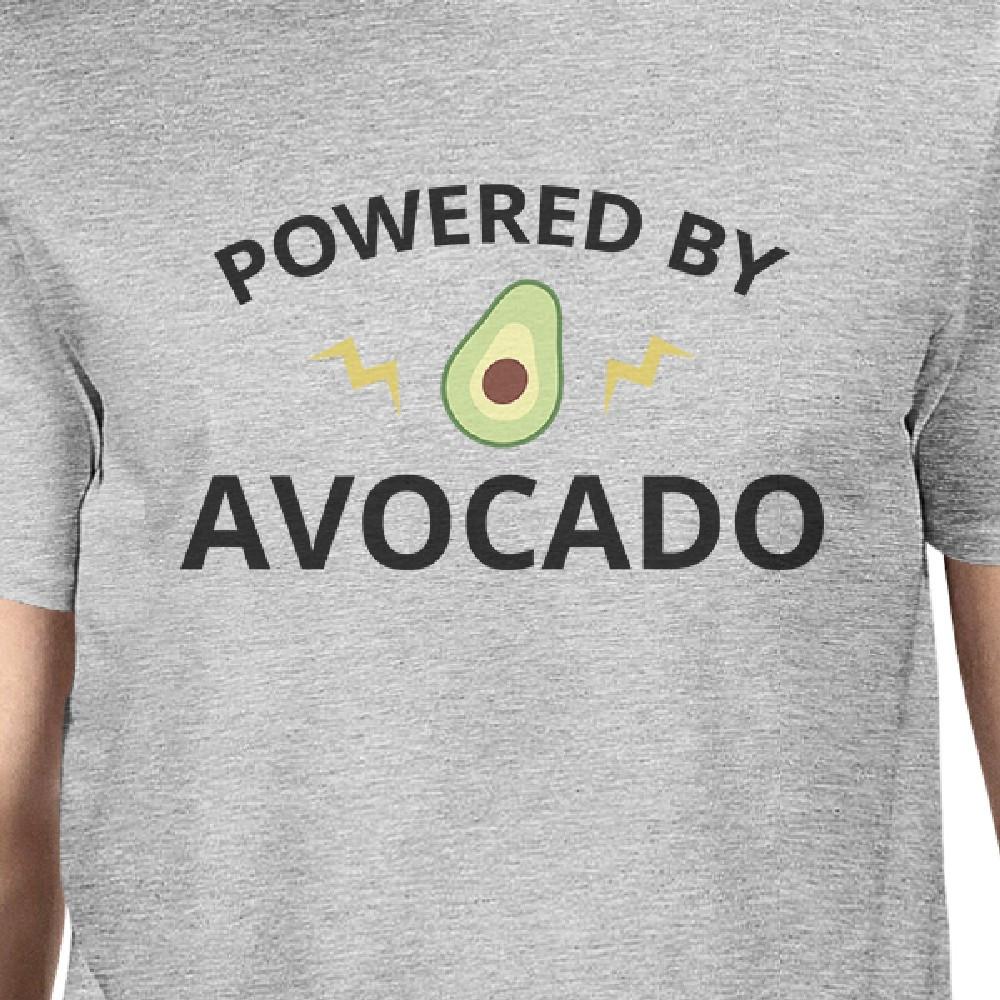 Powered By Avocado Mens Gray Roundneck Cotton Graphic Top Gift Idea