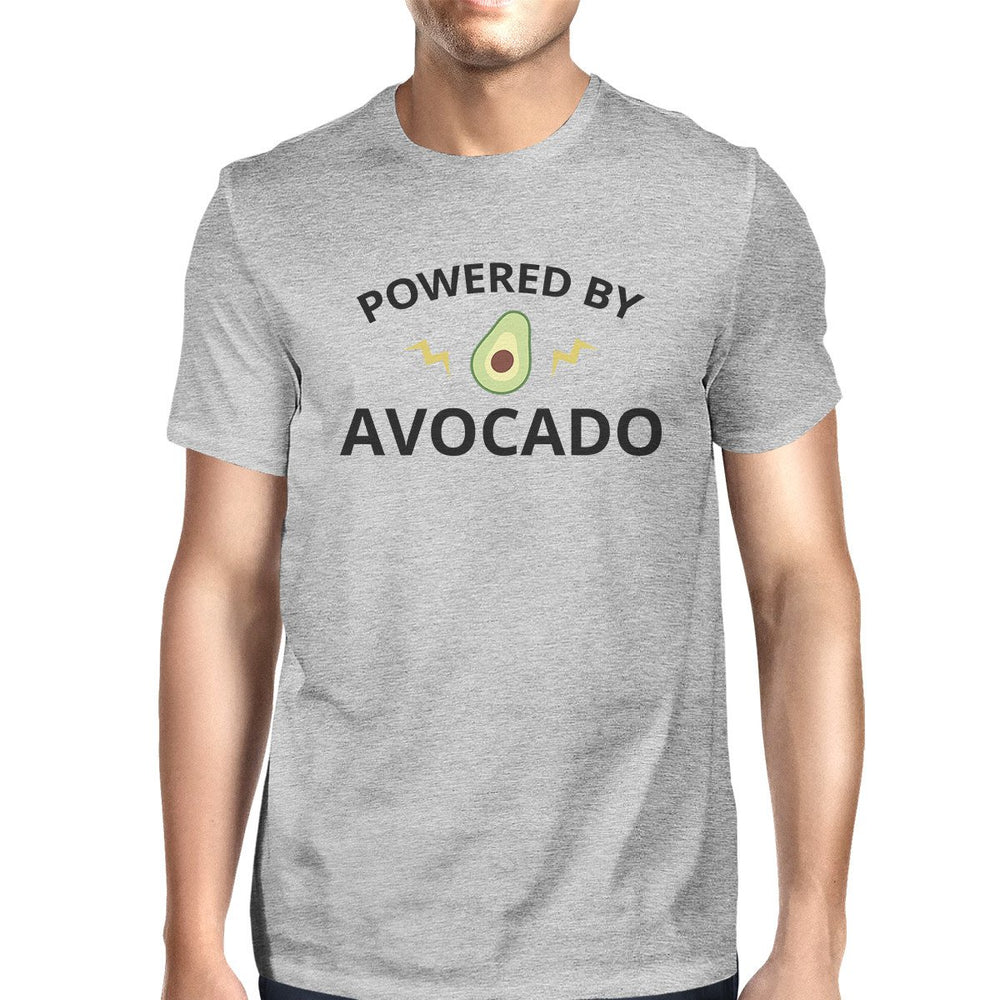 Powered By Avocado Mens Gray Roundneck Cotton Graphic Top Gift Idea