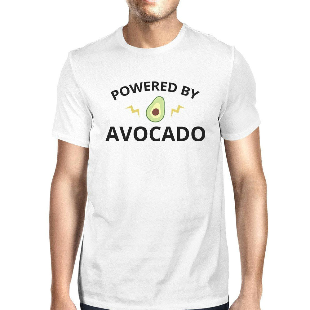 Powered By Avocado Men's White Trendy Design Graphic Tee For Guys