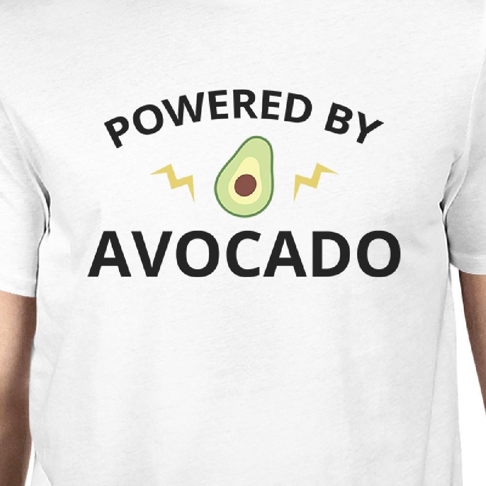 Powered By Avocado Men's White Trendy Design Graphic Tee For Guys