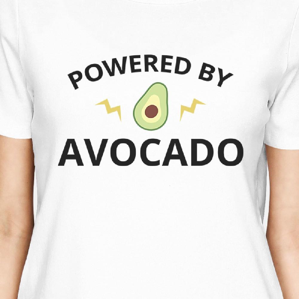 Powered By Avocado White Graphic Design Tee For Ladies Round Neck