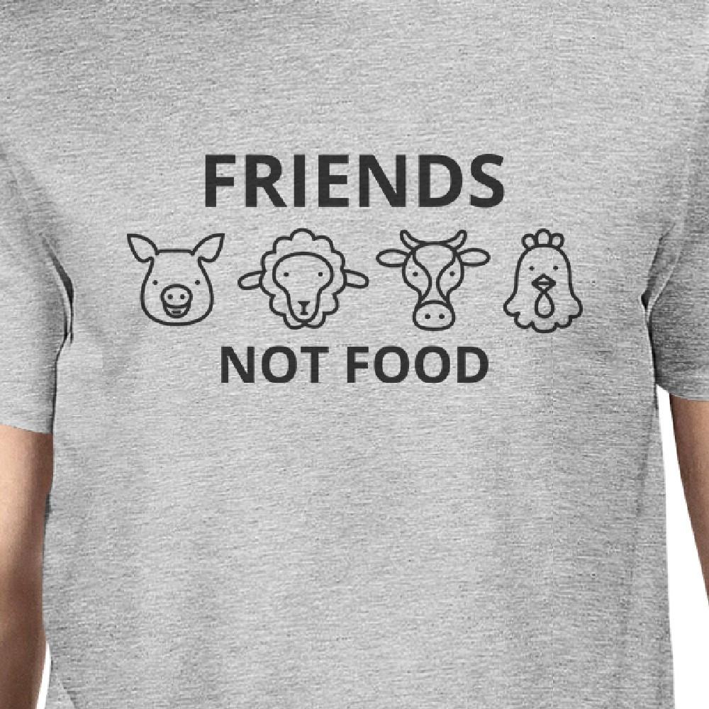 Friends Not Food Mens Gray Roundneck Cotton Graphic Top Gift Ideas