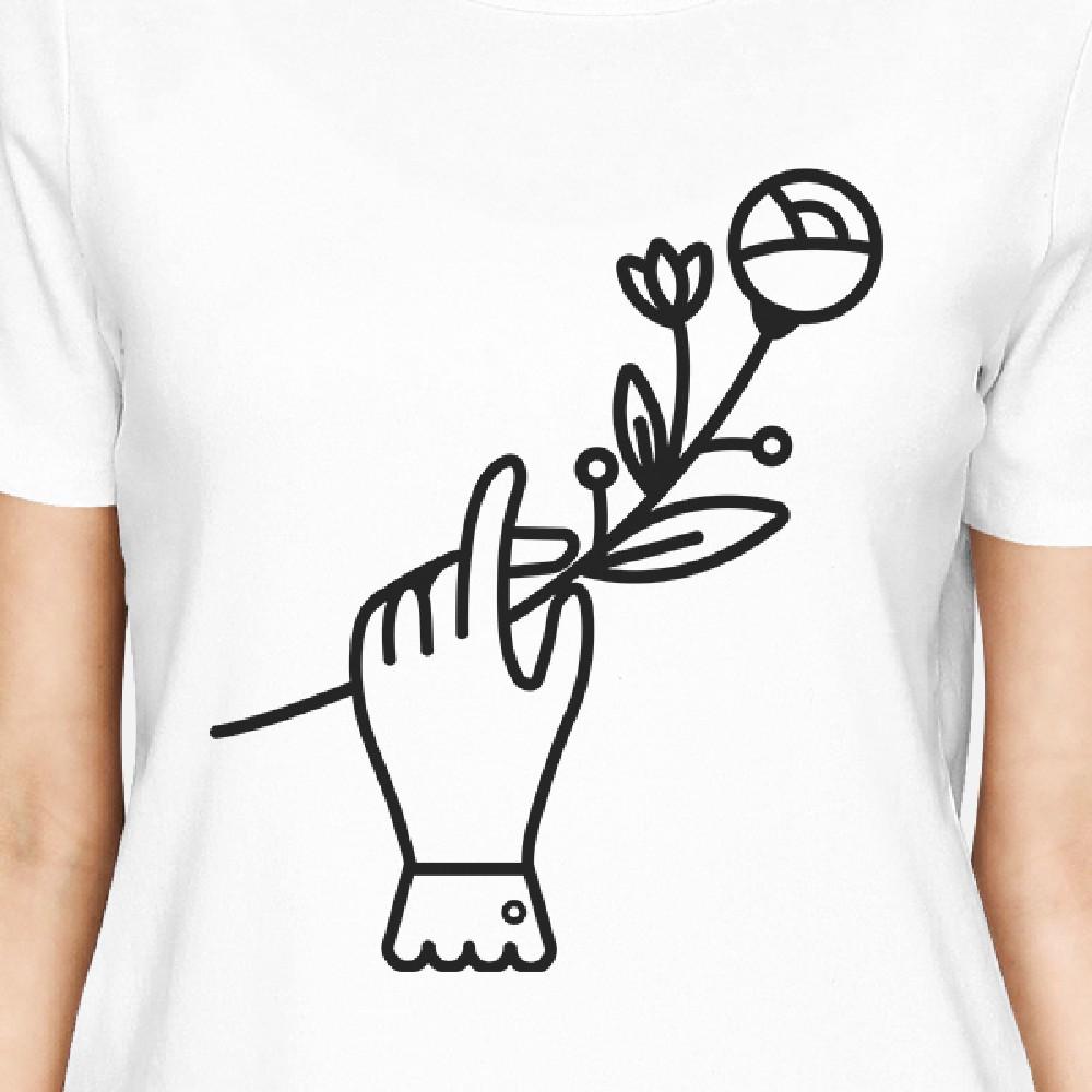 Hand Holding Flower White Womens Graphic Tee Cute Gift Idea For Her