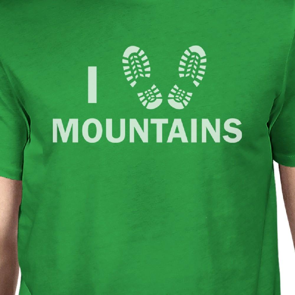 I Heart Mountains Men's Green Cotton Tee Unique Graphic T Shirt