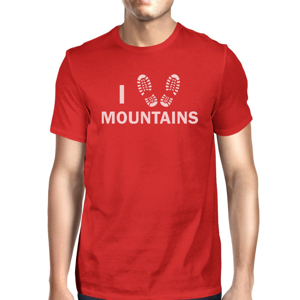 I Heart Mountains Men's Red Crew Neck T-Shirt Gift Ideas For Dads