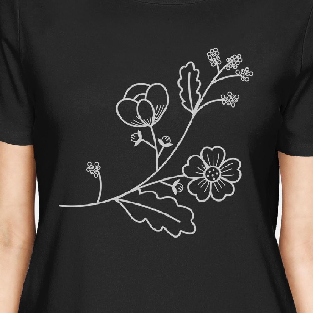 Flower Women's Black Cotton T Shirt Unique Graphic Tee Gift Ideas