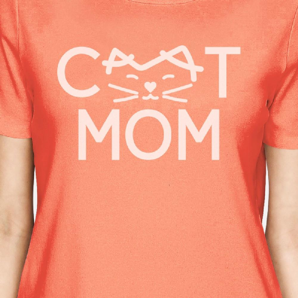 Cat Mom Women's Peach Round Neck Tee Cute Gift Ideas Trendy Design