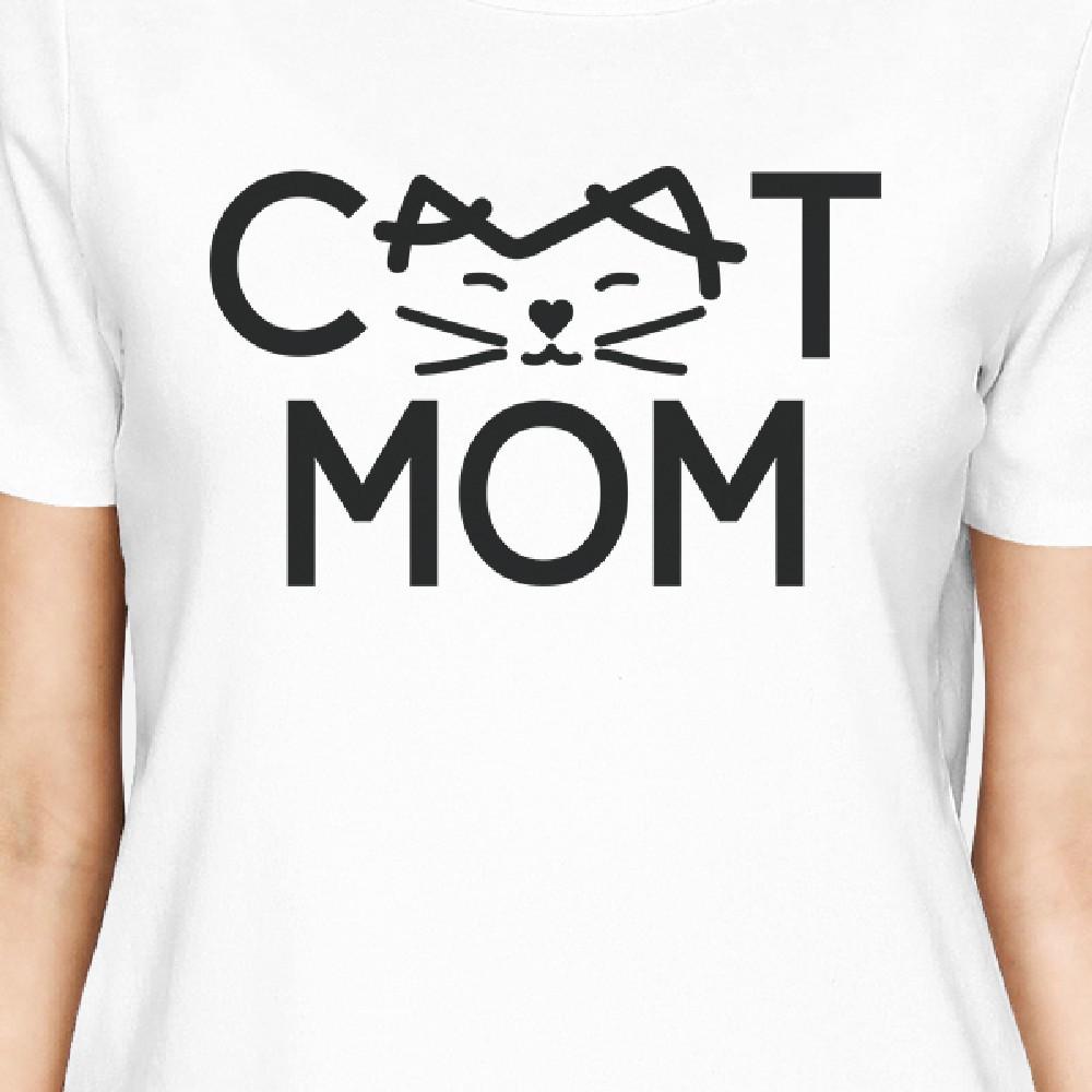 Cat Mom Women's White Graphic T Shirt Cat Paw Design Gift Ideas