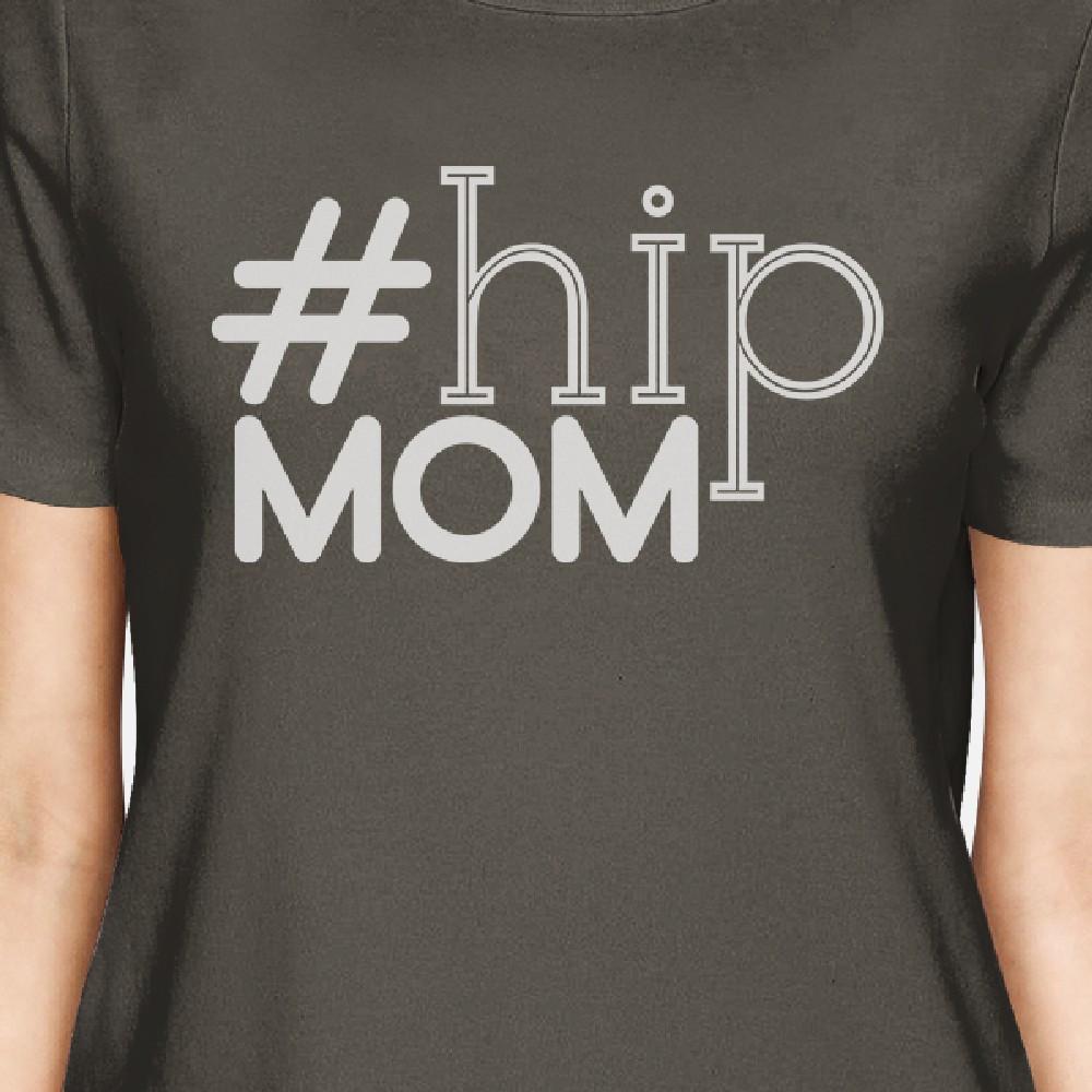 Hip Mom Womens Dark Grey Cute Graphic Cotton Tee For Young Moms