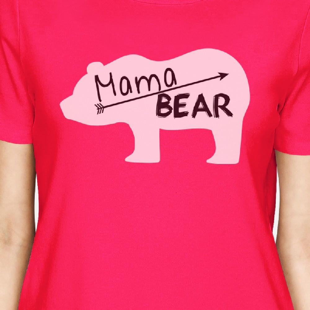 Mama Bear Women's Hot Pink Cotton T-Shirt Simple Design Cute Gifts