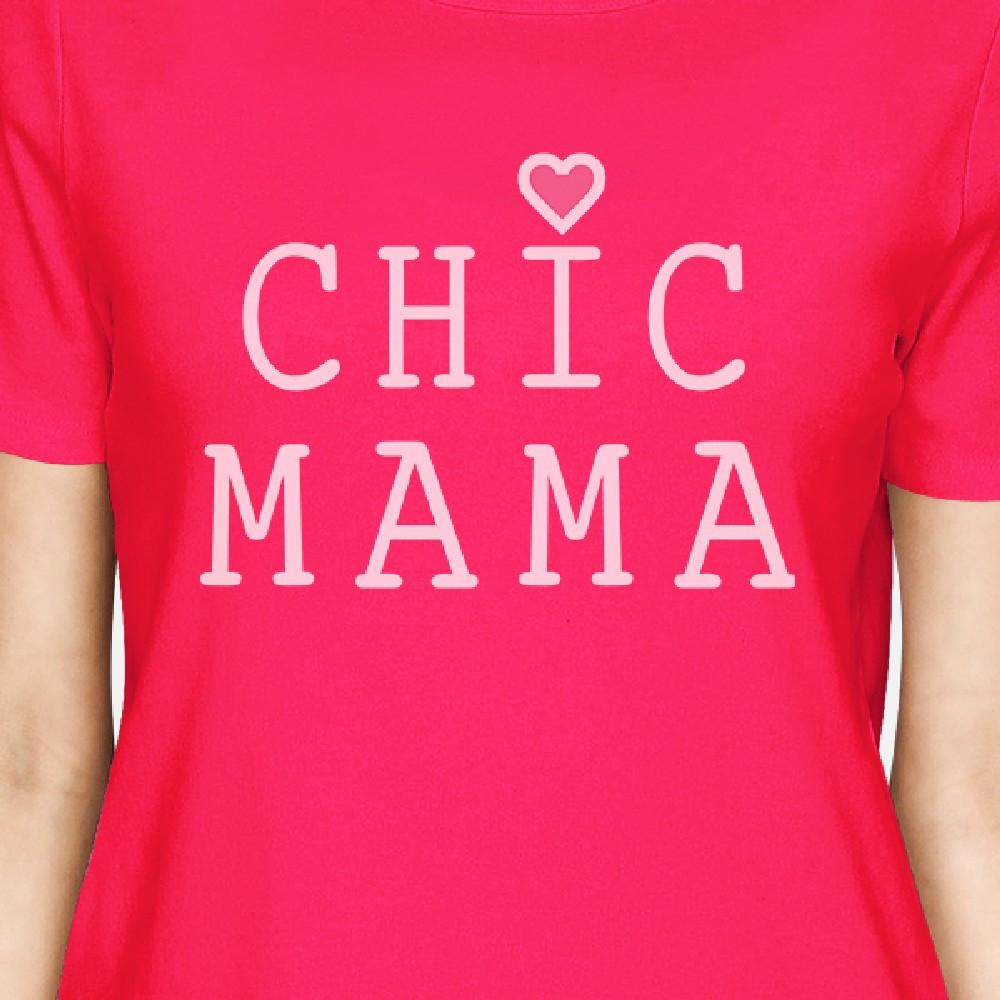 Chic Mama Women's Hot Pink Crew Neck Cotton Graphic Shirt For Moms