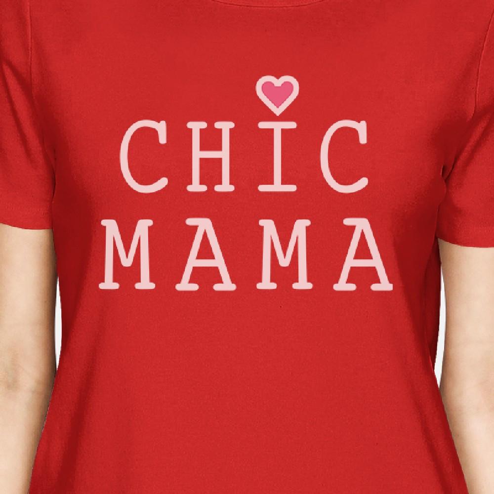 Chic Mama Womens Red Short Sleeve Top Unique Graphic Tee Crew Neck