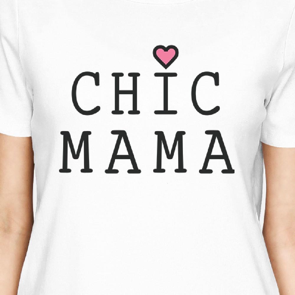 Chic Mama Women's White Short Sleeve Cotton Shirt Lovely Graphic