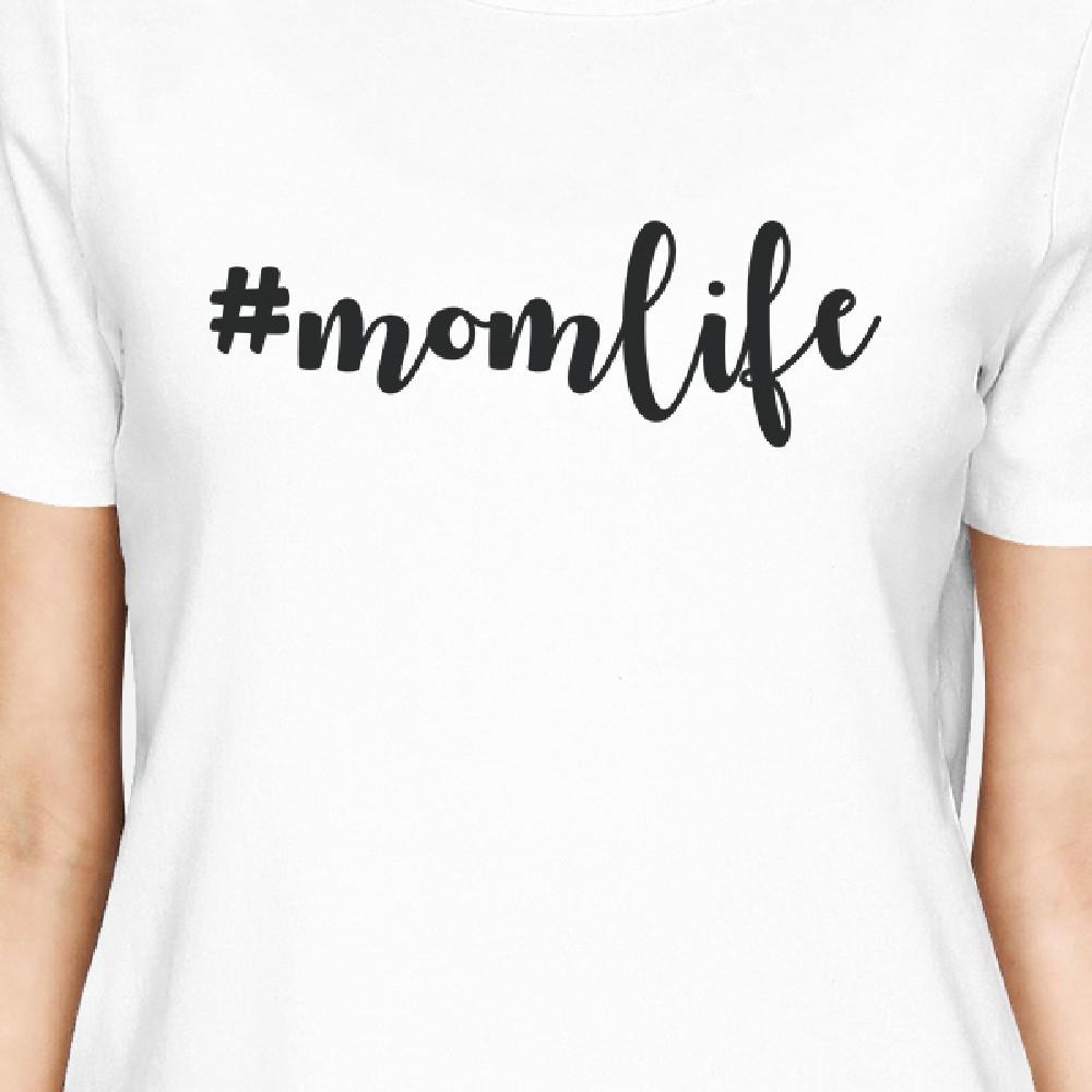 Momlife Women's White Short Sleeve Cotton T Shirt Unique Design