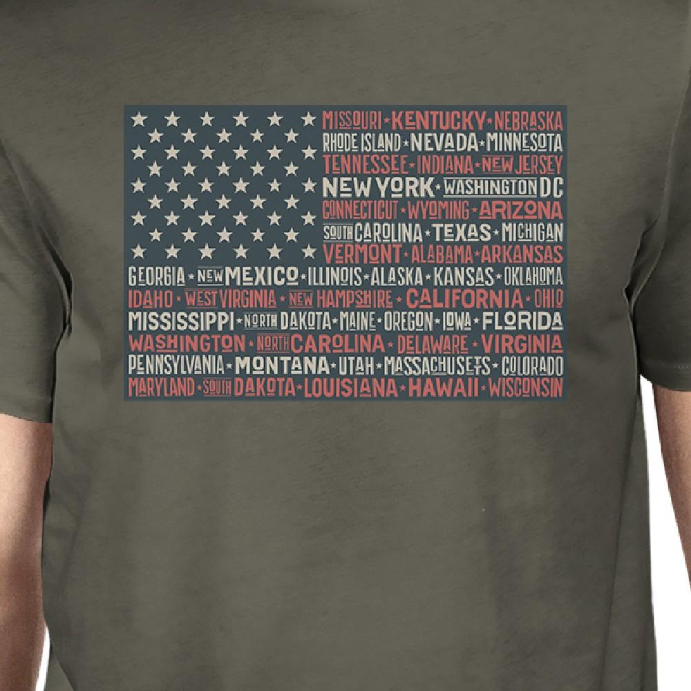 50 States American Flag Tshirt Mens Dark Grey Cotton Graphic Tee