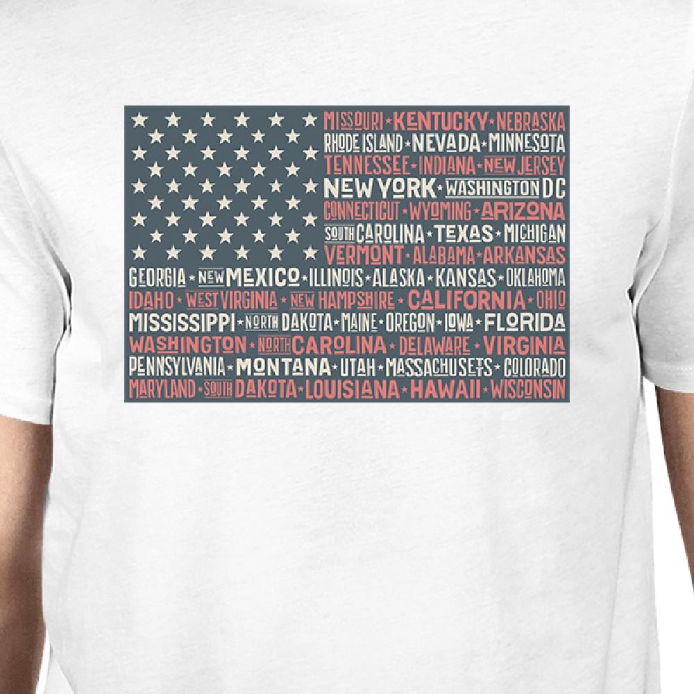 50 States US Flag American Flag Shirt Mens White Cotton Graphic Tee