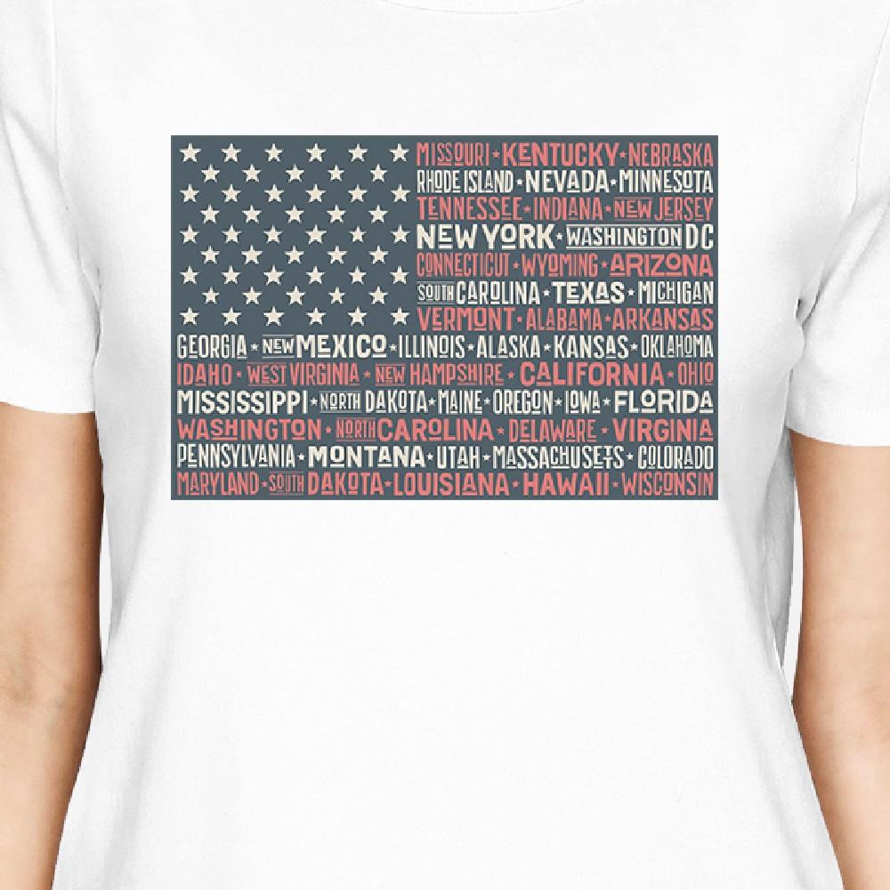 50 States US Flag American Flag Shirt Womens White Cotton T-Shirt