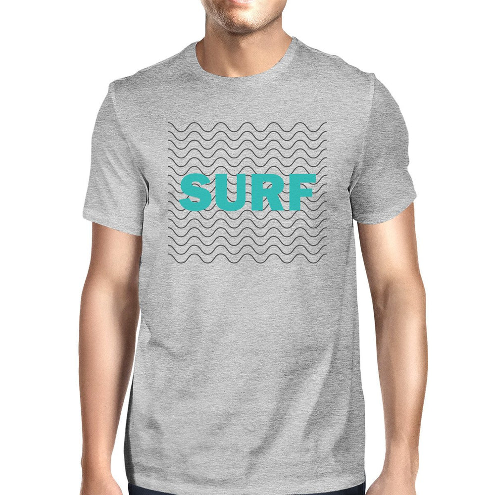 Surf Waves Mens Grey Funny Graphic T-Shirt Lightweight Summer Top