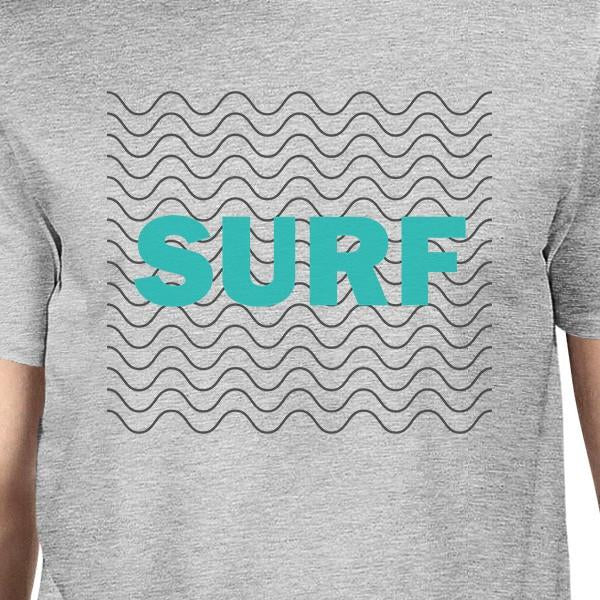 Surf Waves Mens Grey Funny Graphic T-Shirt Lightweight Summer Top