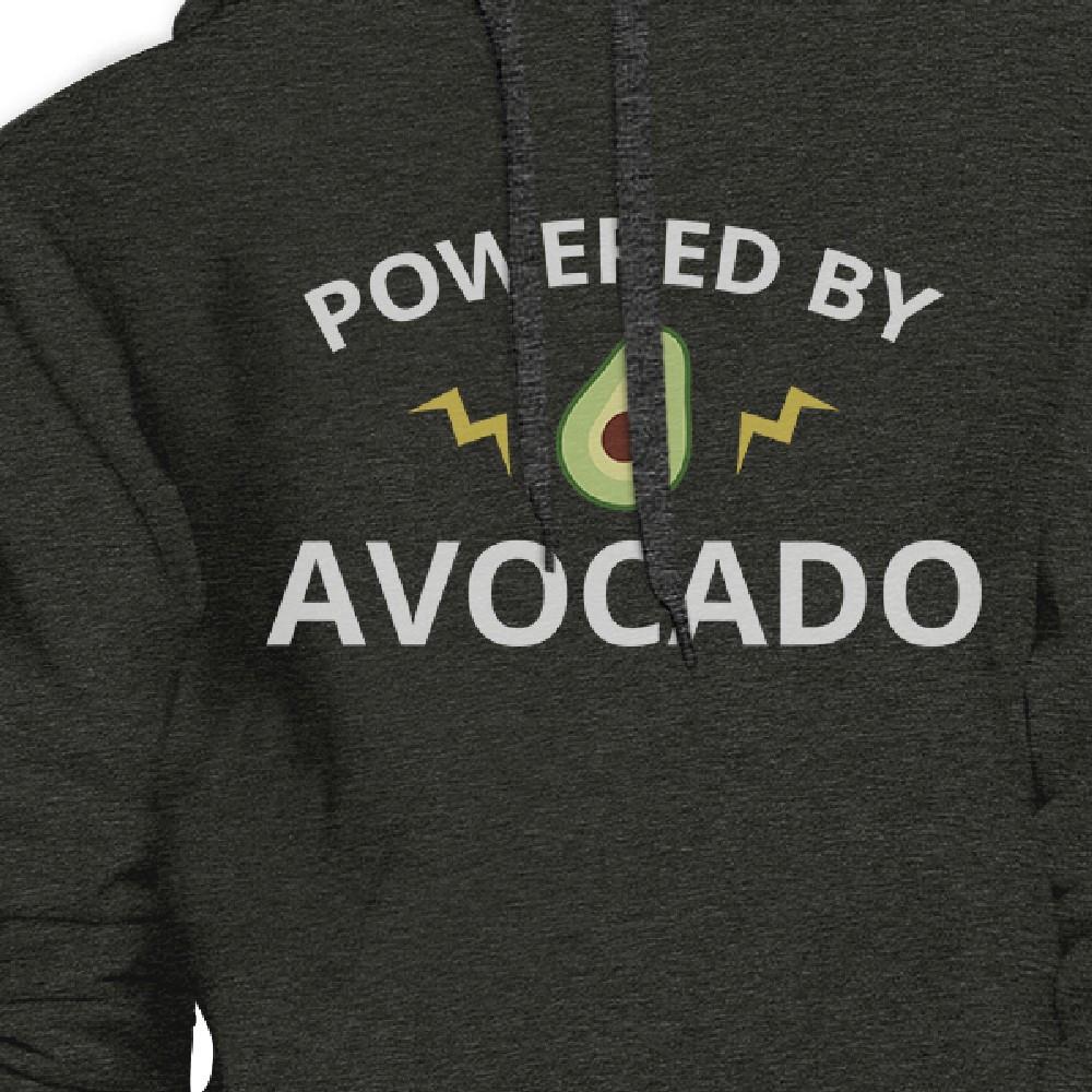 Powered By Avocado Dark Grey Cute Graphic Hoodie With Front Pocket