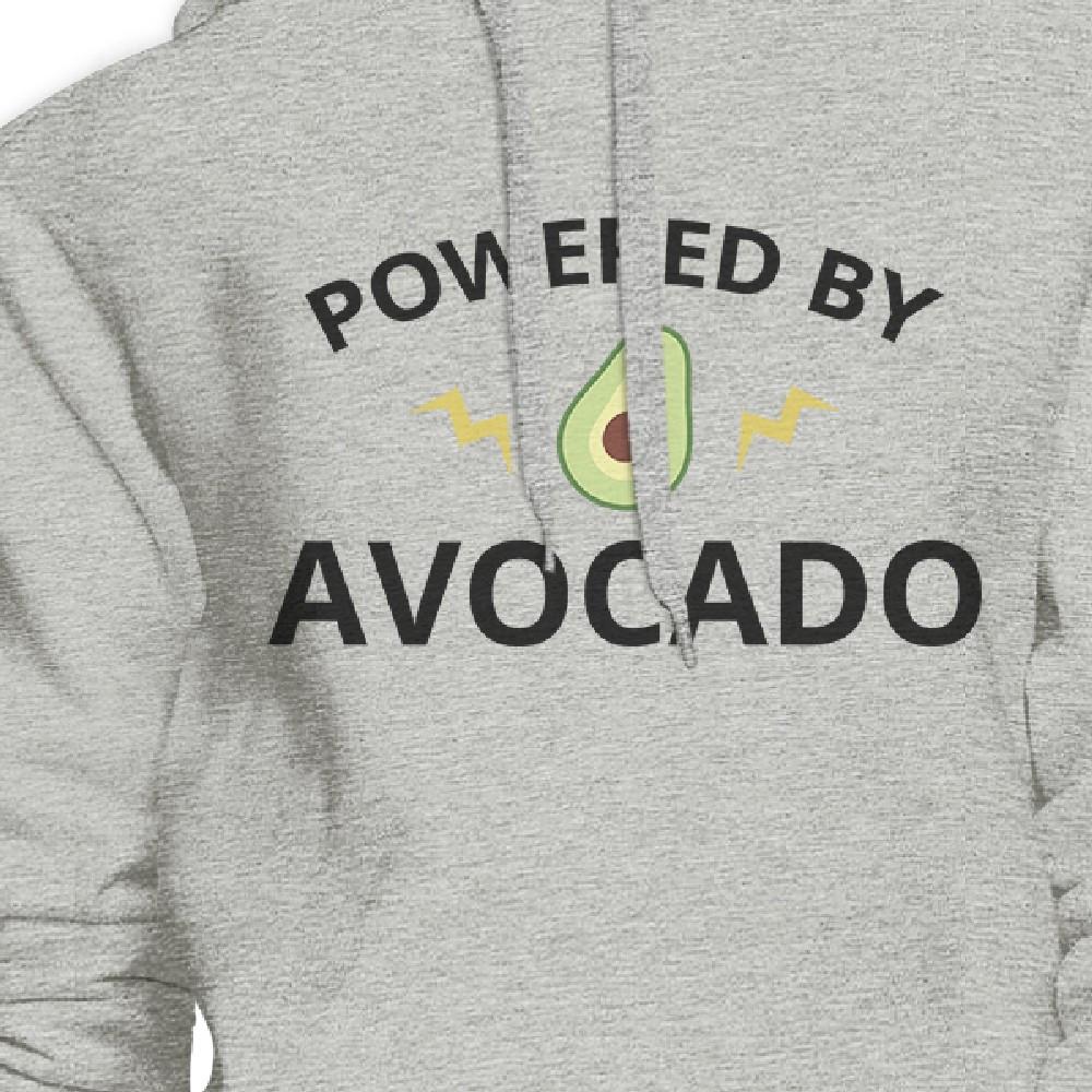 Powered By Avocado Unisex Gray Hoodie Crewneck Trendy Design Fleece