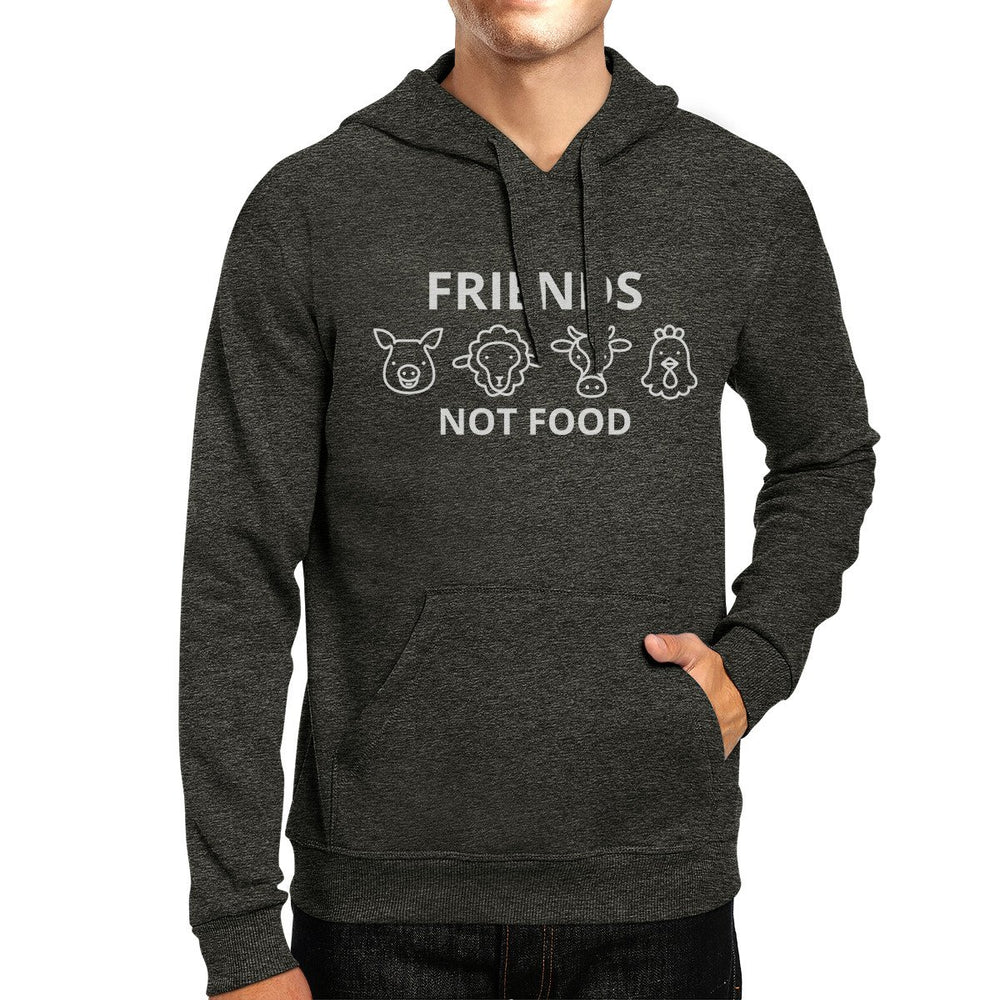 Friends Not Food Unisex Dark Grey Round Neck Hoodie Pullover Fleece