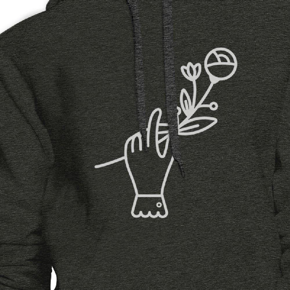 Hand Holding Flower Unisex Dark Gray Craw Neck Pullover Hoodie