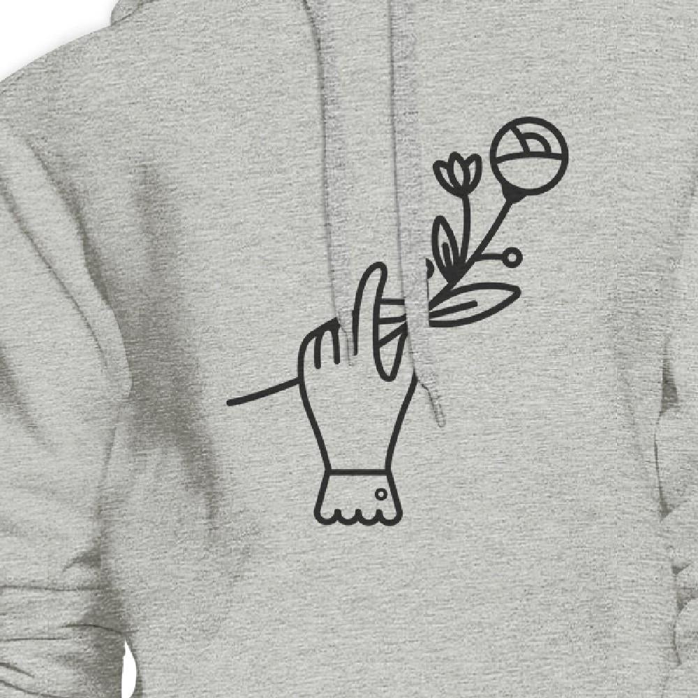 Hand Holding Flower Grey Unisex Cute Graphic Design Crewneck Hoodie