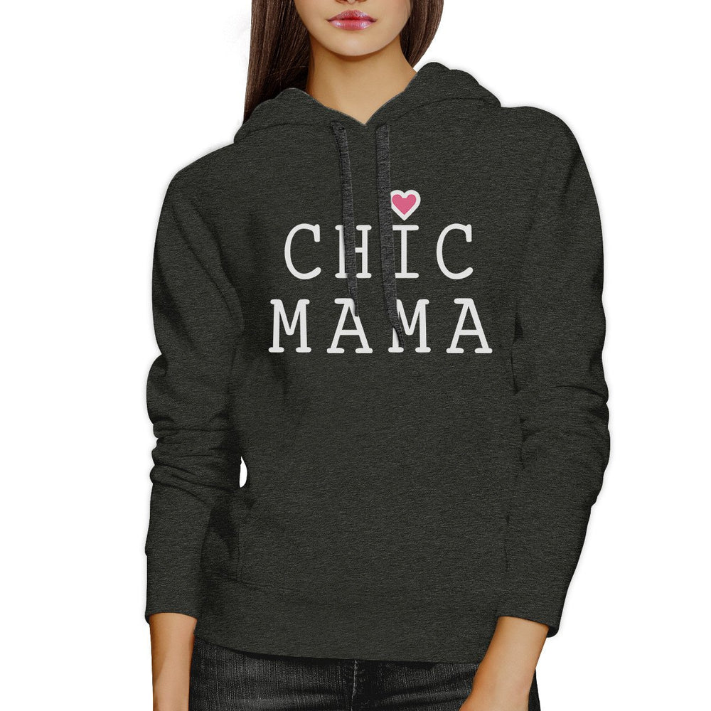 Chic Mama Dark Grey Unisex Hoodie Simple Graphic Top For Young Moms