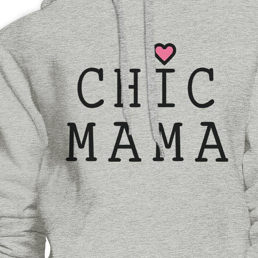 Chic Mama Gray Round Neck Simple Design Graphic Hoodie For Her