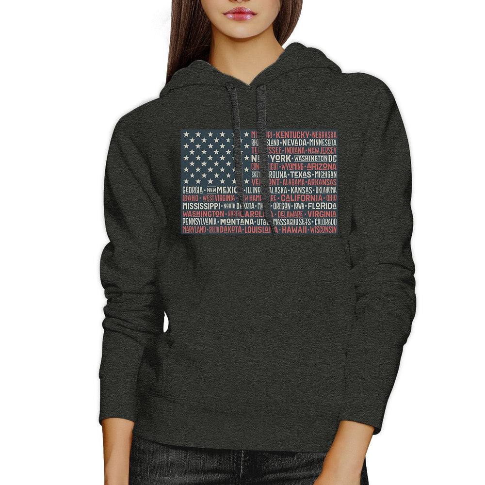 50 States Us Flag Unisex Dark Grey Hoodie Crewneck Pullover Top