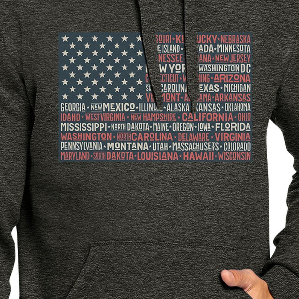 50 States Us Flag Unisex Dark Grey Hoodie Crewneck Pullover Top