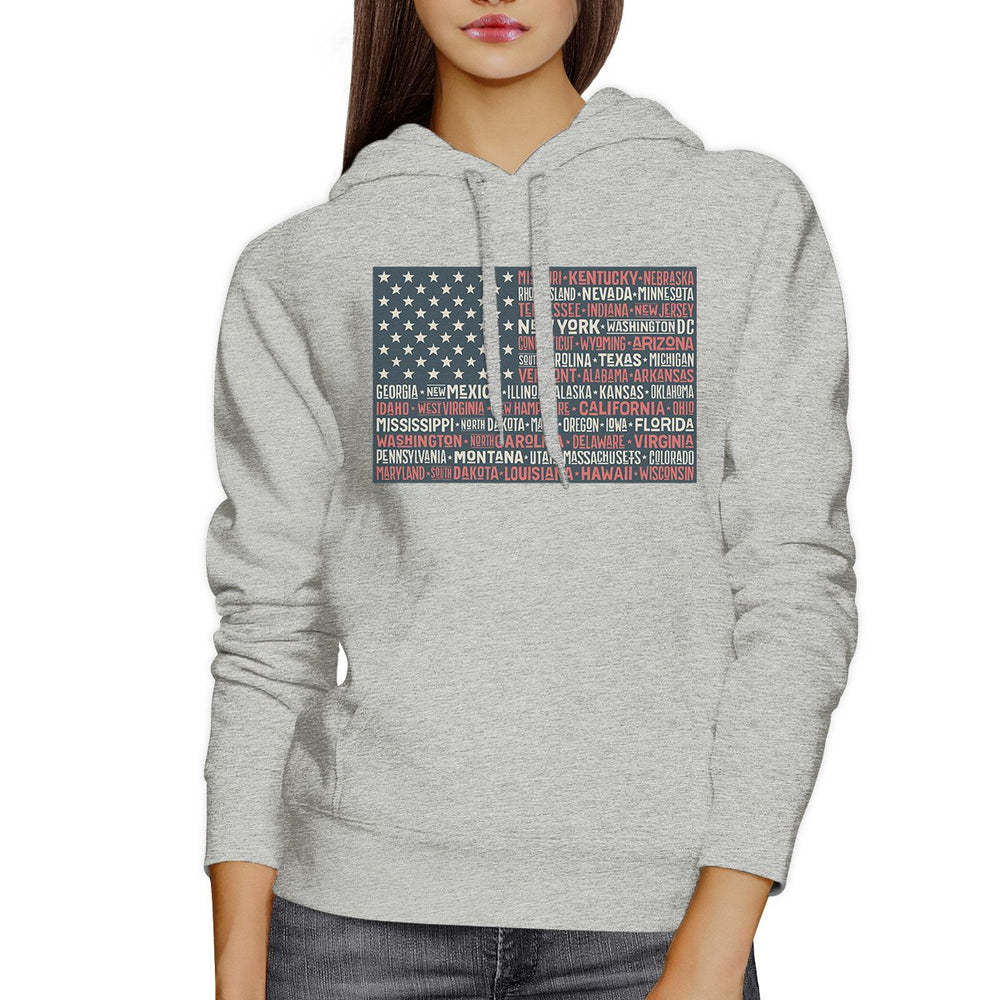 50 States Us Flag Unisex Grey Hoodie Crewneck Pullover Graphic Top