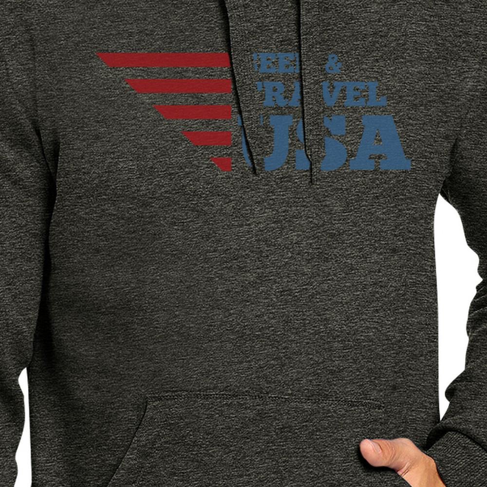 Seek Travel USA Unisex Graphic Hoodie Dark Gray Round Neck Fleece