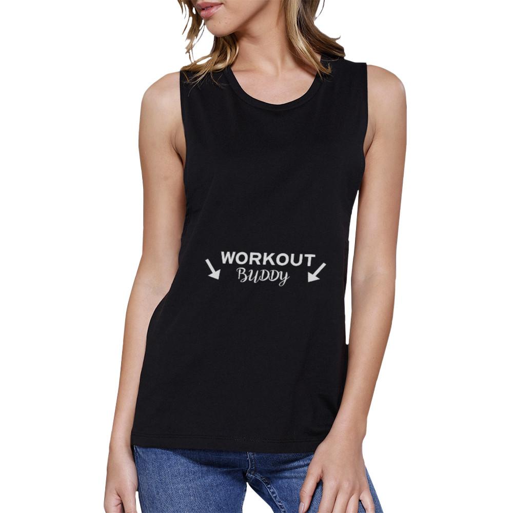 Workout Buddy Black Muscle Tank Top Work Out Sleeveless Muscle Tee