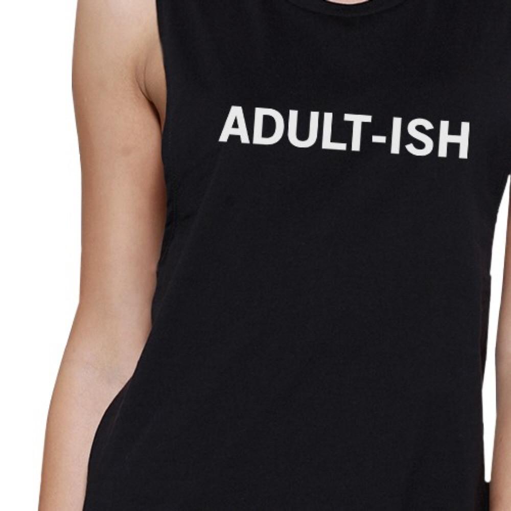 Adult-ish Womens Black Muscle Top Letter Printed Sleeveless Top