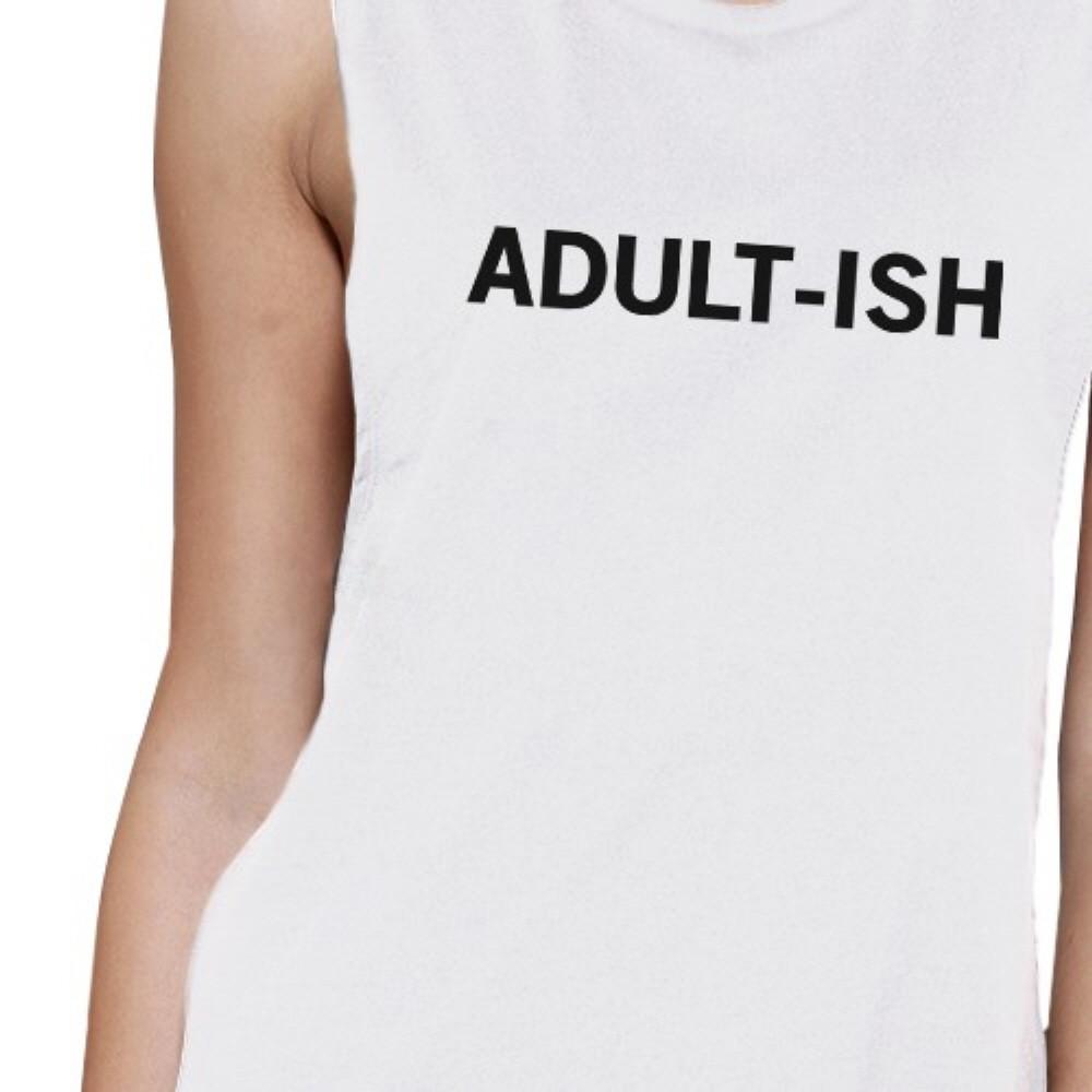 Adult-ish Womens White Muscle Top Letter Printed Sleeveless Top