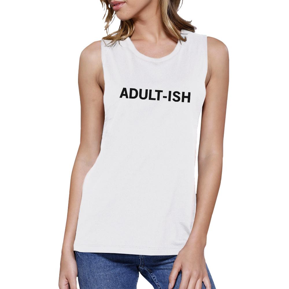 Adult-ish Womens White Muscle Top Letter Printed Sleeveless Top