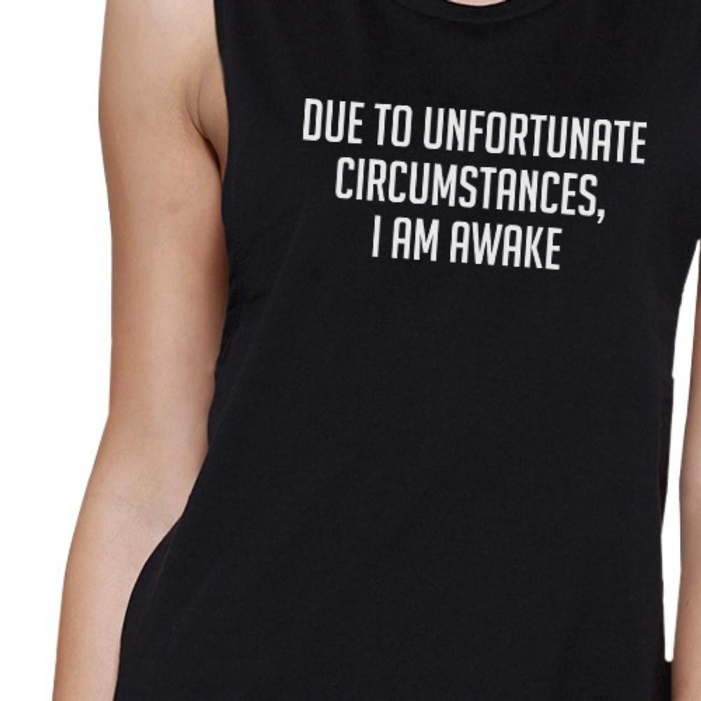 Im Awake Womens Black Muscle Tanks Letter Printed For Sleep Lovers