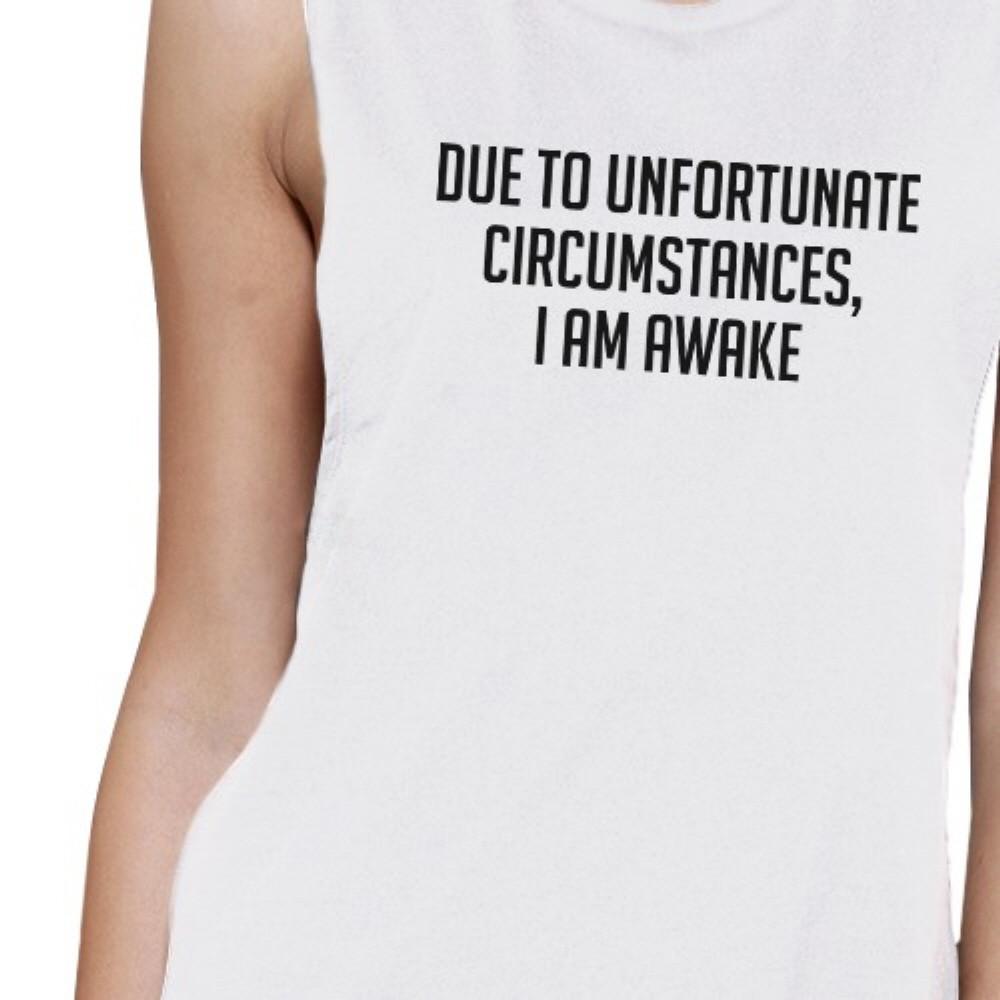 Im Awake Womens White Muscle Tanks Letter Printed For Sleep Lovers