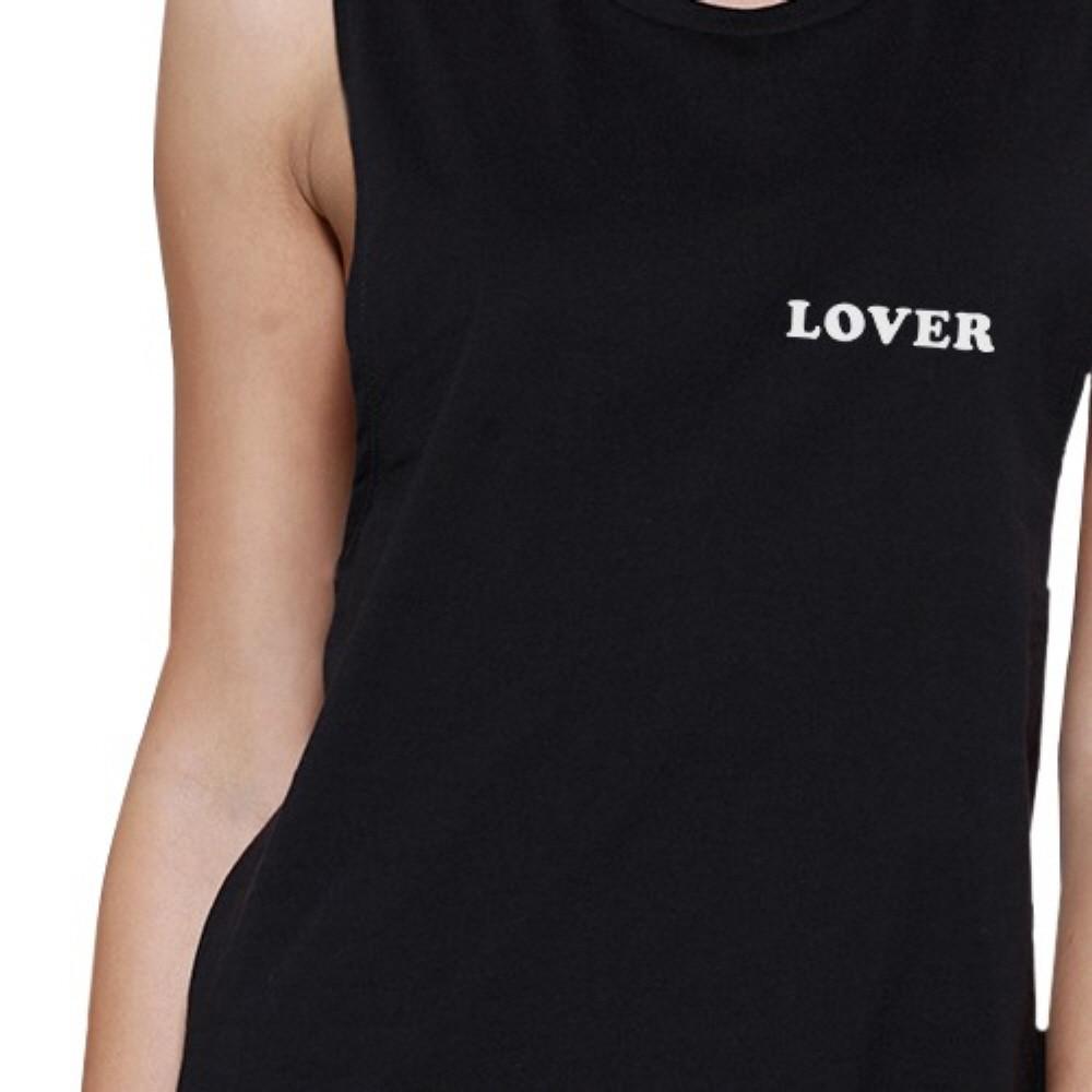 Lover Women's Black Muscle Top Cute Simple Quote Round-neck Top