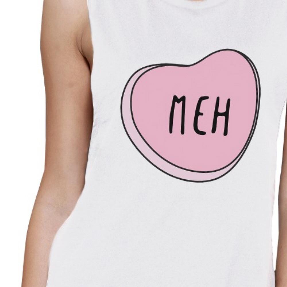 Meh Women's White Muscle Top Cute Design Lovely Gift Ideas For Her