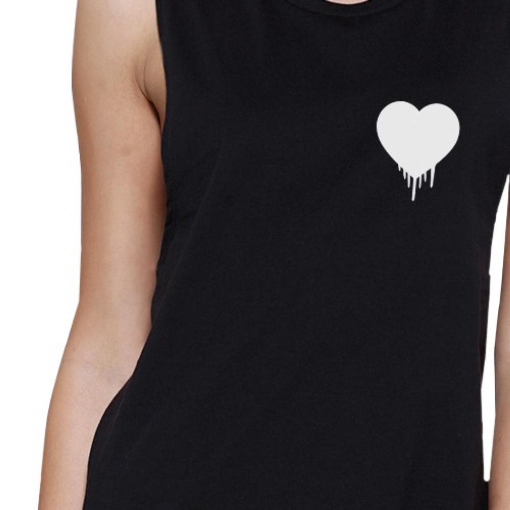 Melting Heart Women's Black Muscle Top Cute Heart Pocket-Size Print