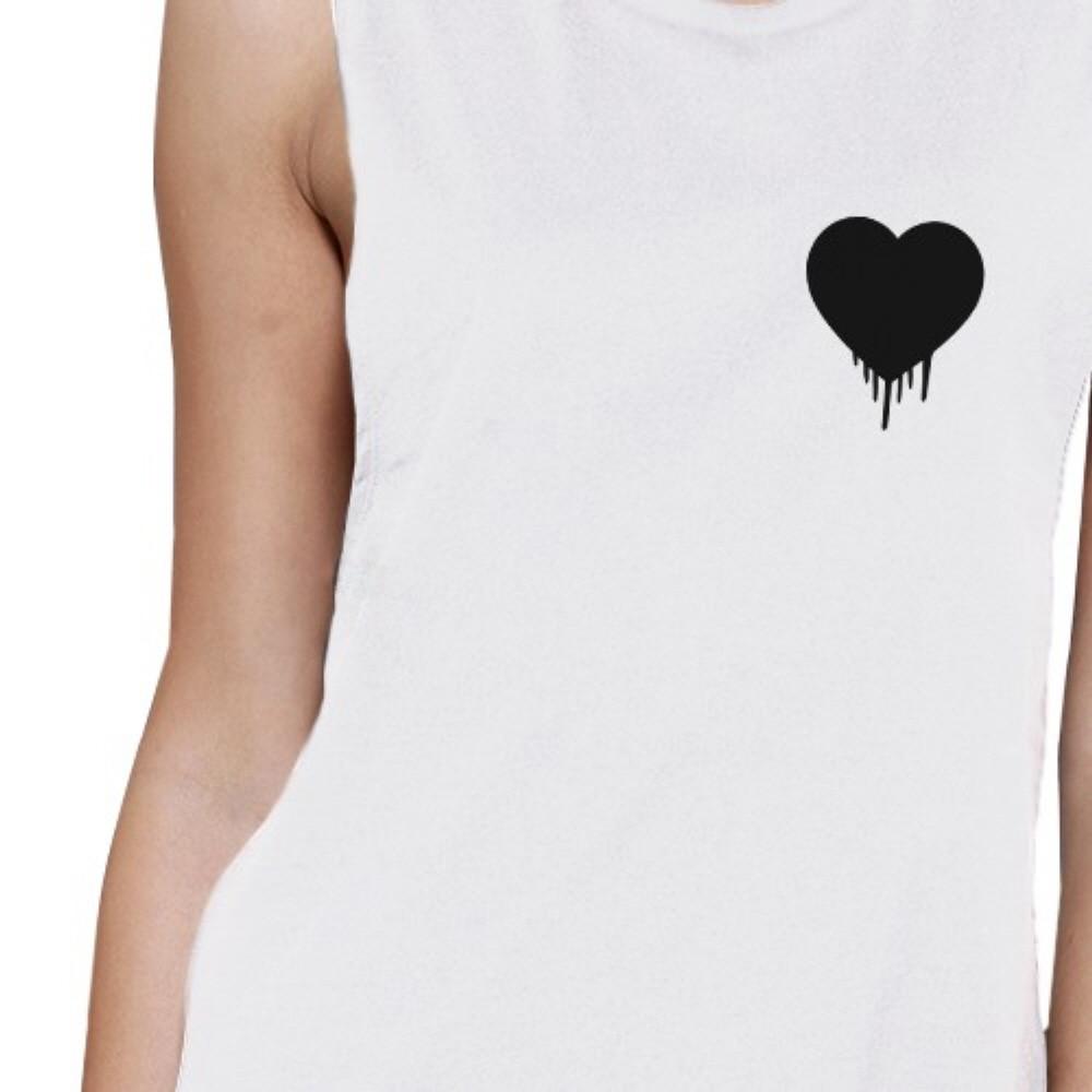 Melting Heart Women's White Muscle Top Cute Heart Pocket-Size Print