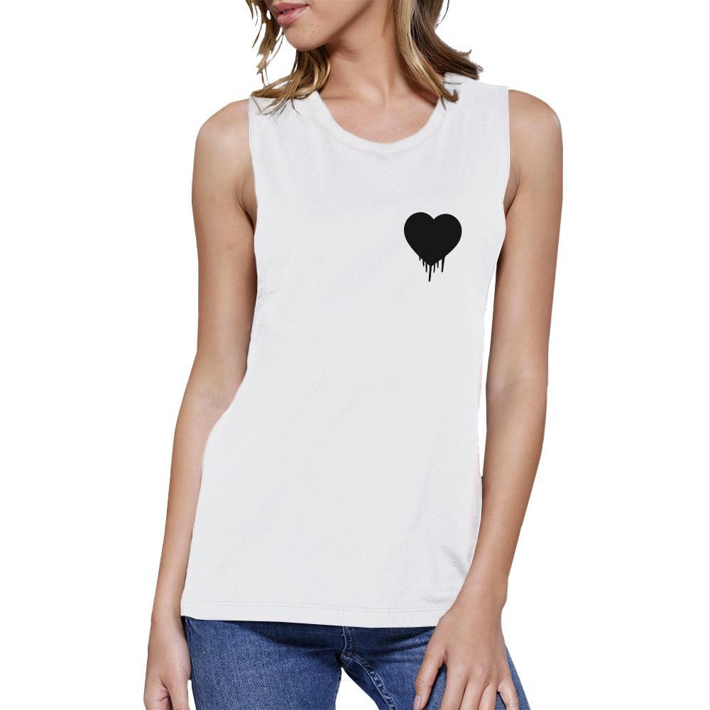 Melting Heart Women's White Muscle Top Cute Heart Pocket-Size Print