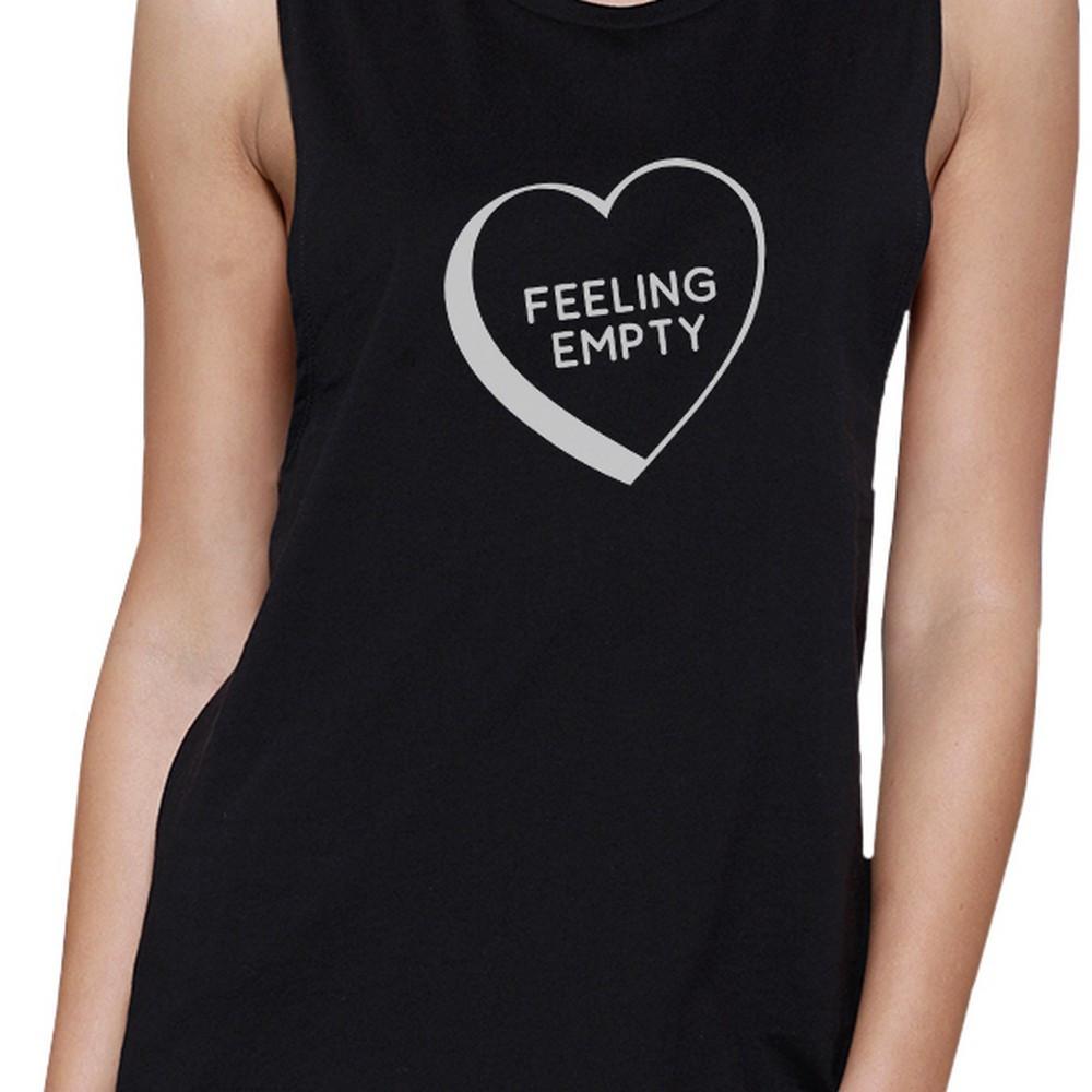 Feeling Empty Heart Womens Black Muscle Top Sleeveless Graphic Top