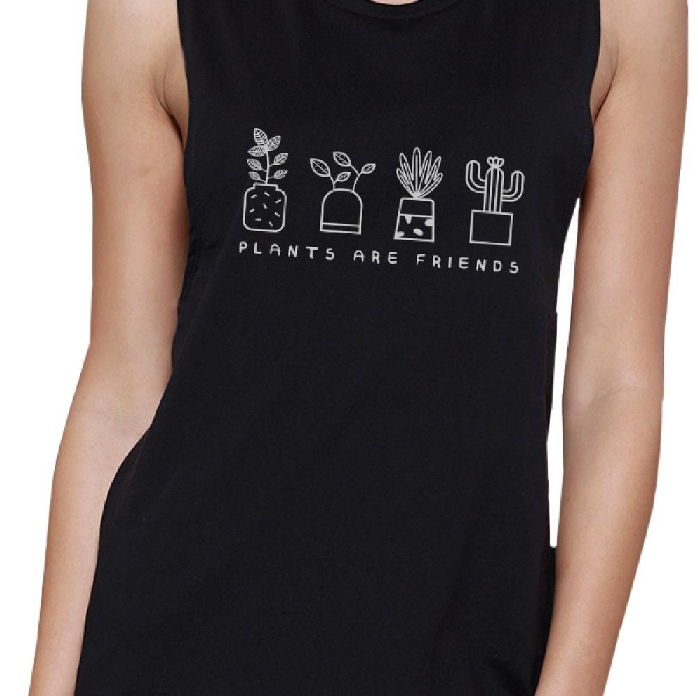 Plants Are Friends Black Cotton Muscle Top Funny Graphic Tanks