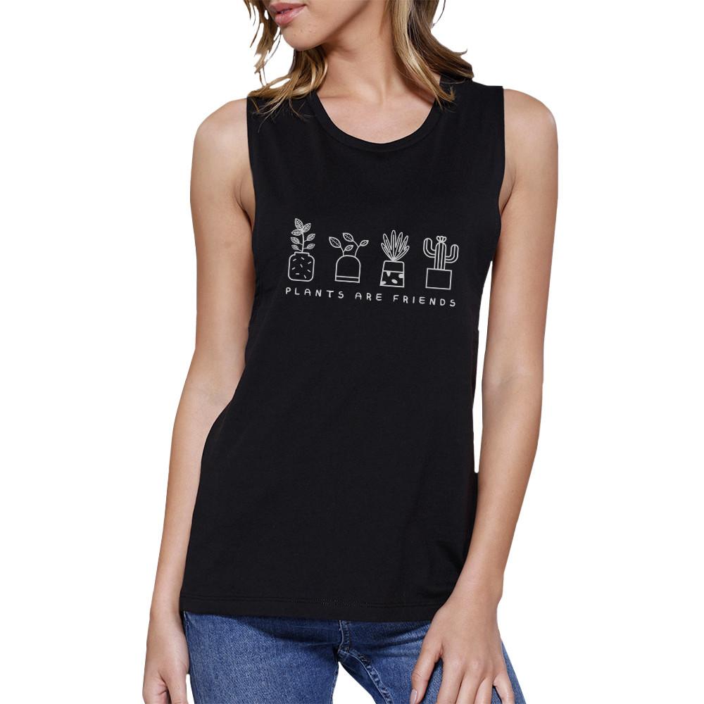 Plants Are Friends Black Cotton Muscle Top Funny Graphic Tanks