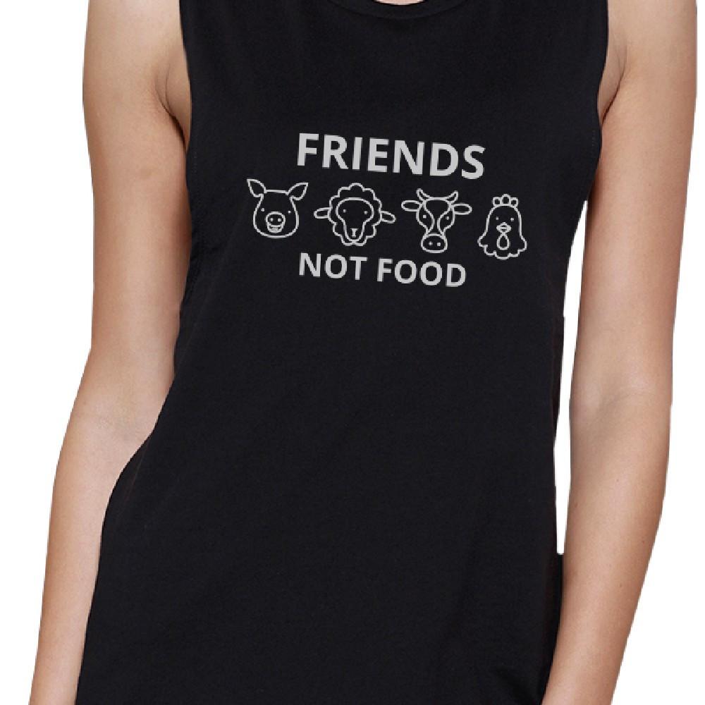 Friends Not Food Black Muscle Top Unique Design For Animal Lovers